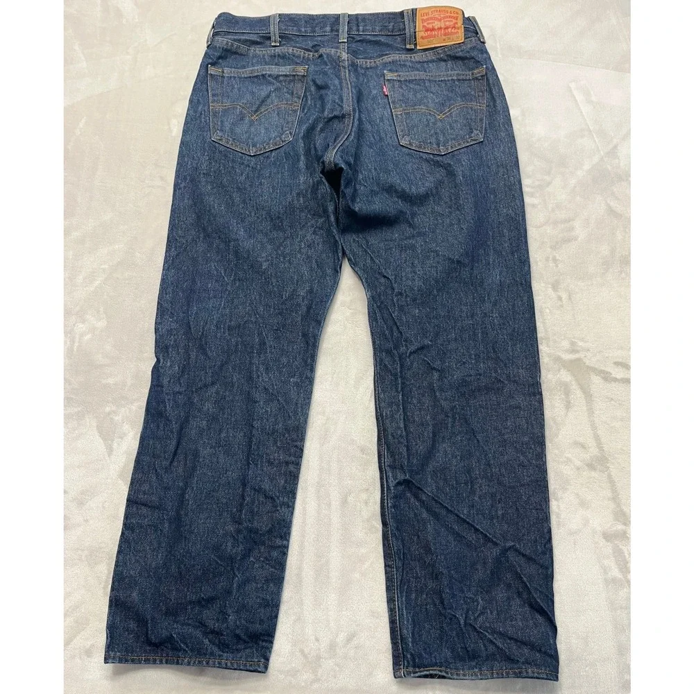 Levis 501 Original Fit Jeans Mens 38x32 Dark Blue Denim Button Fly Straight Leg